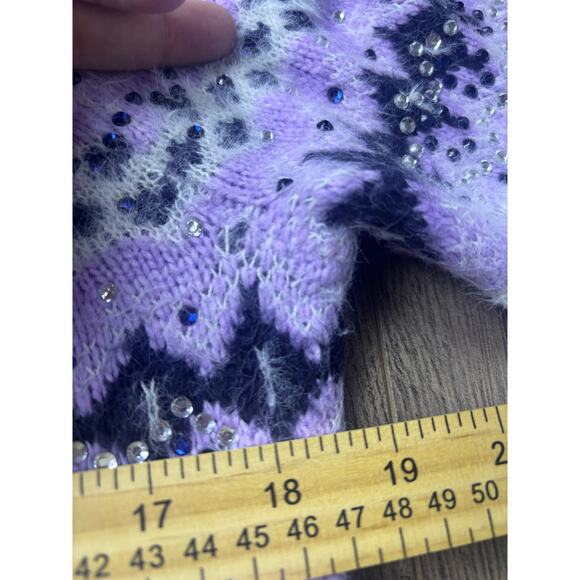 Talbots Lavender Fair Isle Embellished Sweater Women’s M Beaded Fuzzy Knit - Picture 6 of 9